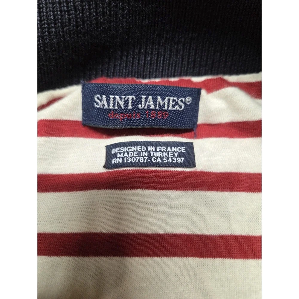 NWOT Saint James Depuis 1889 Full-Zip Wool Sweater Navy Sailor Stripe 46/XL